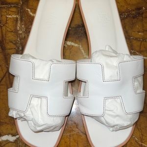 White Authentic Hermes Oran Sandals